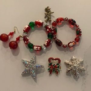 Christmas bracelets earrings and pins